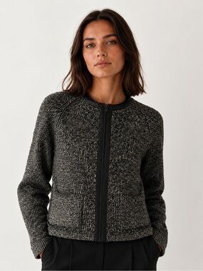 Rag & Bone Leather Trim Zip Up Knit Sweater Jacket, size S